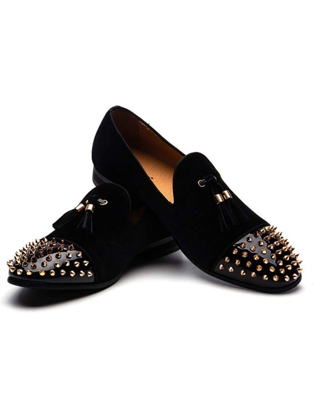 JITAI Men's Black04 Velvet Loafer Line Buckle Penny Slip On Leather Formal Shoes